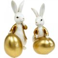 Floristik24 Easter bunny white-golden, Easter decoration, decorative bunny with egg H16/18cm set of 2