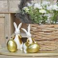 Floristik24 Easter bunny white-golden, Easter decoration, decorative bunny with egg H16/18cm set of 2