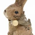 Floristik24 Decorative figures rabbits with feather and wooden pearl brown assorted 7cm x 4.9cm H 10cm 2pcs