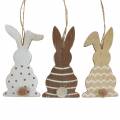 Floristik24 Easter bunny to hang cream, brown, natural wood assorted H11.5cm 6pcs