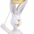 Floristik24 Easter bunny with balloon standing white gold H18cm 2pcs