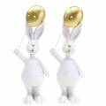 Floristik24 Easter bunny with balloon standing white gold H18cm 2pcs