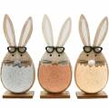 Floristik24 Wooden rabbit in an egg, spring decoration, rabbits with glasses, Easter bunnies 3pcs