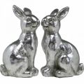 Floristik24 Deco rabbit sitting Easter decoration silver vintage H17cm 2pcs