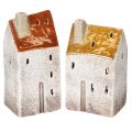 Floristik24 Ceramic house decoration with chimney, tealight house, autumn and winter, 13cm, 2 pieces
