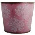 Floristik24 Autumn pot, plant bucket, metal decoration with leaves wine red Ø25.5cm H22cm