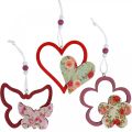 Floristik24 Spring pendant, butterfly heart flower, wooden decoration with flower pattern H8.5/9/7.5cm 6pcs