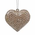 Floristik24 Glitter heart to hang champagne 6cm x 6.5cm 12pcs