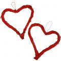 Floristik24 Heart made of raffia to hang red 15cm 8pcs