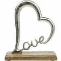 Floristik24 Table decoration heart &quot;Love&quot; on wooden base mango metal decoration silver