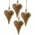 Floristik24 Wooden hearts with gold decor, mango wood, decorative pendants 10cm × 7cm 8pcs