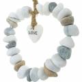 Floristik24 Heart to hang “Love” made of river pebbles Nature, gray / white Ø18cm 1 pc