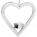 Floristik24 Tealight holder in the heart, candle decoration to hang, wedding, Advent decoration made of metal silver H17.5cm