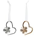 Floristik24 Hearts to hang with butterfly 7cm silver, gold 2pcs