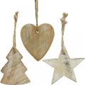 Floristik24 Wooden pendants, fir / heart / star, Christmas decoration set H7.5 / 8cm 9pcs