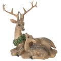 Deer Family Figurine with Snow, Plastic, 17cm, Brown-Green-White, Indoor Winter Decoration | Floristik24.co.uk