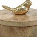 Floristik24 Jewelry box with bird, spring, deco box made of mango wood, real wood natural, golden H11cm Ø12cm