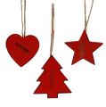 Floristik24 Wooden Hanger Star, Heart, Christmas Tree Red 6p