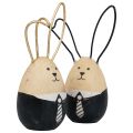 Floristik24 Wooden bunny eggs Easter decoration black white Ø4.5cm 12cm 4pcs