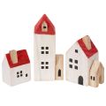 Floristik24 Deko Wooden House Set Red and White Multi-Part Winter Decoration 13 cm 6 pcs