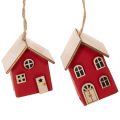 Floristik24 Set of 6 Hanging Wooden Houses, Scandinavian Style, Red/Natural, 7cm
