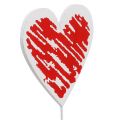 Floristik24 Wooden heart on the rod 7cm x 7cm white, red 12pcs