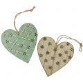 Floristik24 Wooden heart to hang green / natural 10cm 4pcs