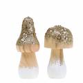 Floristik24 Wooden mushroom with glitter H8 / 10cm 4pcs