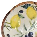 Floristik24 Wooden bowl mango wood motif lemon olives Ø13.5cm H7cm