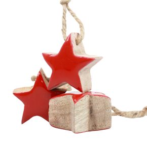 Floristik24 Wooden star Christmas tree decorations red, natural decorative stars 5cm 24pcs