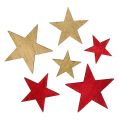 Floristik24 Wooden stars 3-5cm nature / red 24pcs