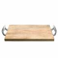 Floristik24 Wooden tray with handles mango, natural metal, silver 46 × 25cm