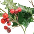 Floristik24 Artificial holly branch, winter berries, Christmas decorations, holly snow-covered green, red L63cm