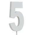 Floristik24 Anniversary number "5" on the staff white L27cm 10pcs