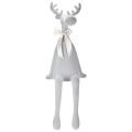 Beflocked Grey Elk Figurine with Bow, 80cm Sitting Edge Decoration | Floristik24.co.uk