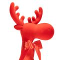 Red Flocked Sitting Reindeer Figurine with Bow 80cm | Floristik24.co.uk