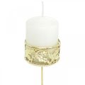 Floristik24 Tealight holder to stick, Advent decoration, candle holder holly decor Golden Ø5.5cm 4pcs
