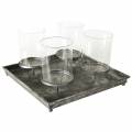 Floristik24 Advent tray with 4 candle holders 40 × 40cm antique look metal / glass silver