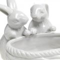 Floristik24 Rabbits with nest, table decoration, Easter nest, porcelain decoration, decorative bowl white L15cm H11cm