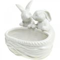 Floristik24 Rabbits with nest, table decoration, Easter nest, porcelain decoration, decorative bowl white L15cm H11cm