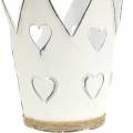 Floristik24 Zinc pot crown hearts washed white Ø12/14cm 2pcs