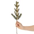 Artificial fir branch with gold-colored mini Christmas tree baubles, 46cm, 2 pieces | Floristik24.co.uk