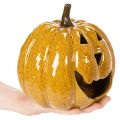 Ceramic Pumpkin with Face LED Decoration 19cm Yellow for Indoor Use | Floristik24.co.uk
