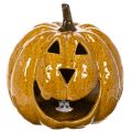 Ceramic Pumpkin with Face LED Decoration 19cm Yellow for Indoor Use | Floristik24.co.uk