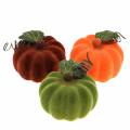 Floristik24 Mini pumpkin flocked orange, green, red Ø9cm 6pcs