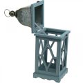 Wooden lantern with metal decoration, decorative lantern for hanging, garden decoration blue-silver H51cm