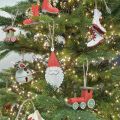 Floristik24 Locomotive Christmas tree decorations wood red, green 8.5 × 4 × 7cm 4pcs