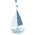 Floristik24 Deco sailboat metal blue, white 12,5cm x 20,5cm