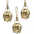 Floristik24 Bells to hang, mini cowbells, country house, metal bells golden, antique look 7 × 5cm 12pcs