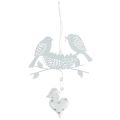 Floristik24 Metal hanger bird nest with heart White 18cm 3pcs
